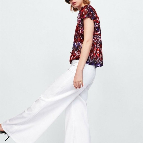 NWT - Zara Printed Lace Top Short Ruffled Sleeves - Picture 4 of 8